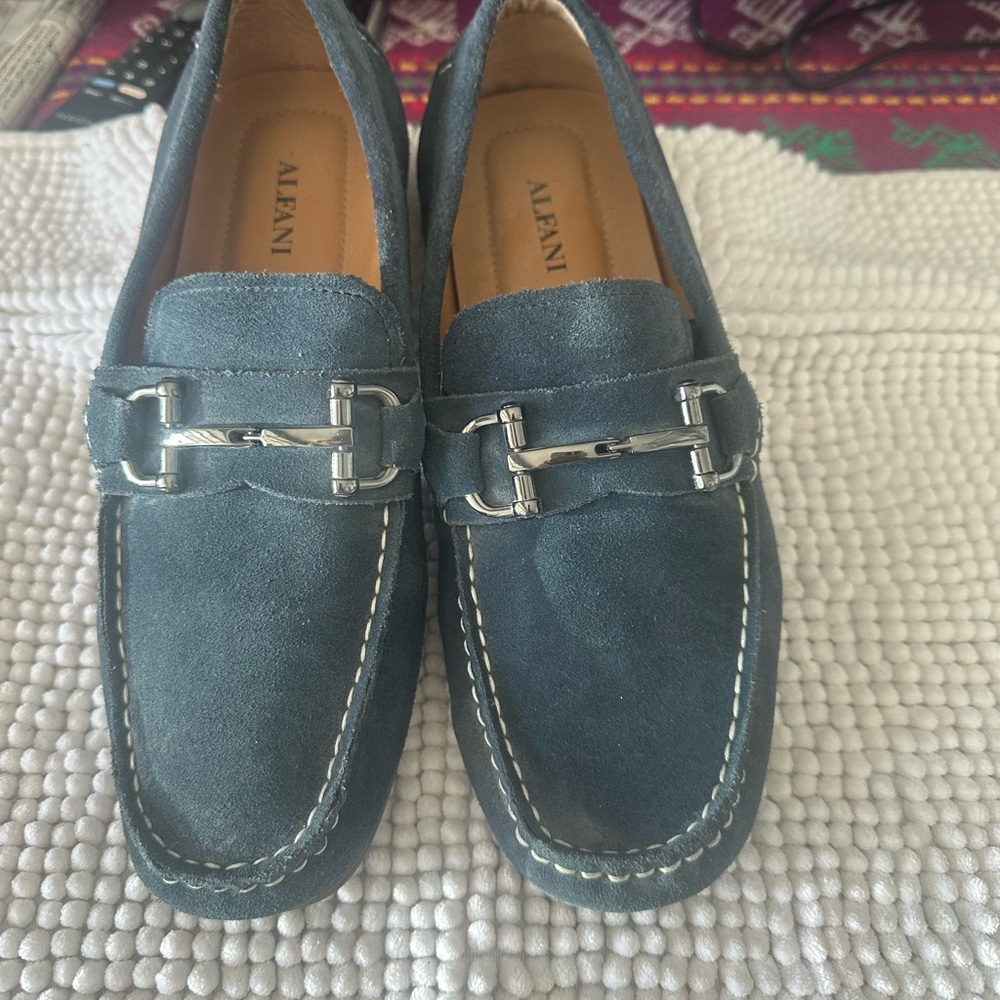 Alfani Men's Teal Suede Loafers with Silver Accent